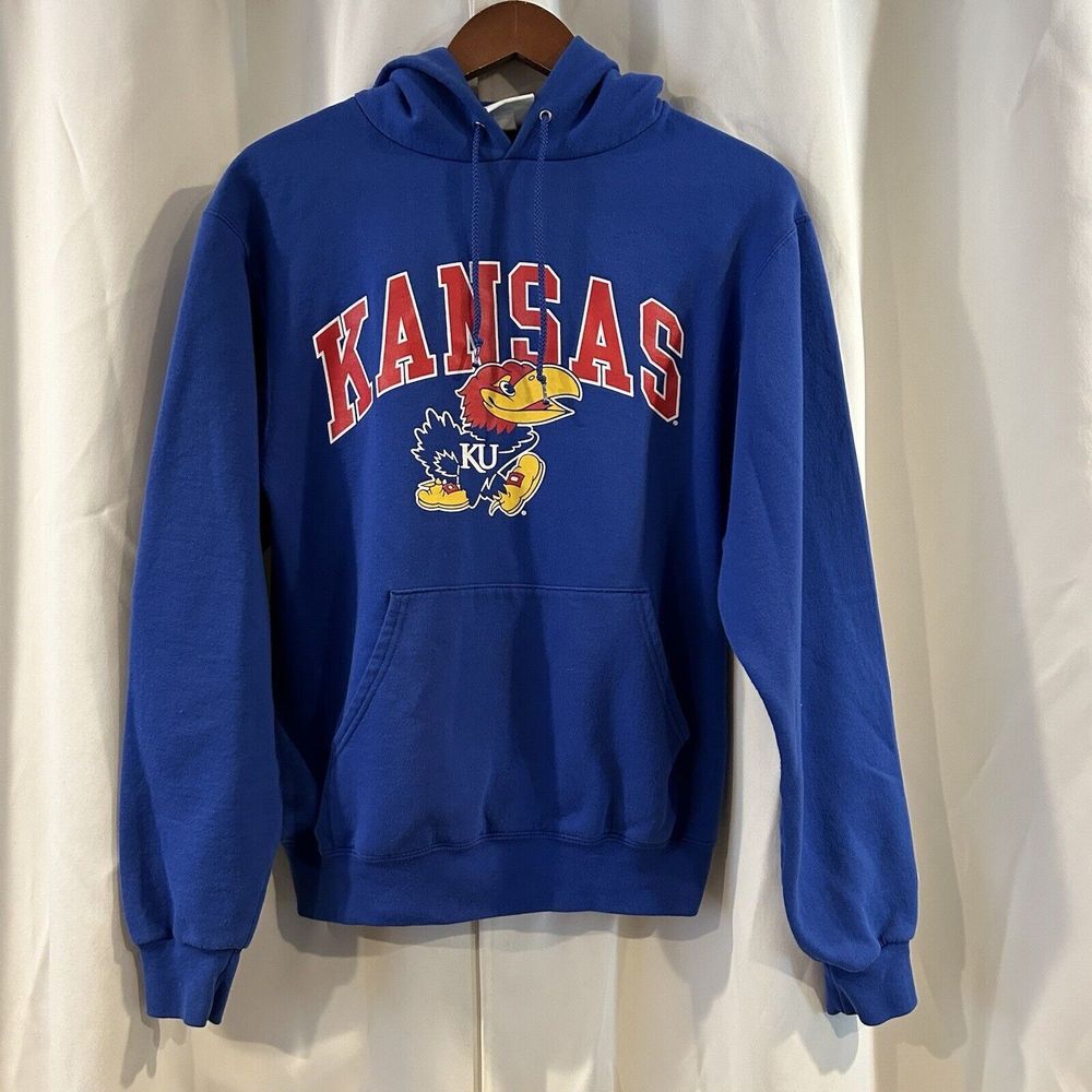 Vintage Champion KU Kansas Jayhawks‎ blue hoodie sweatshirt women's size Small